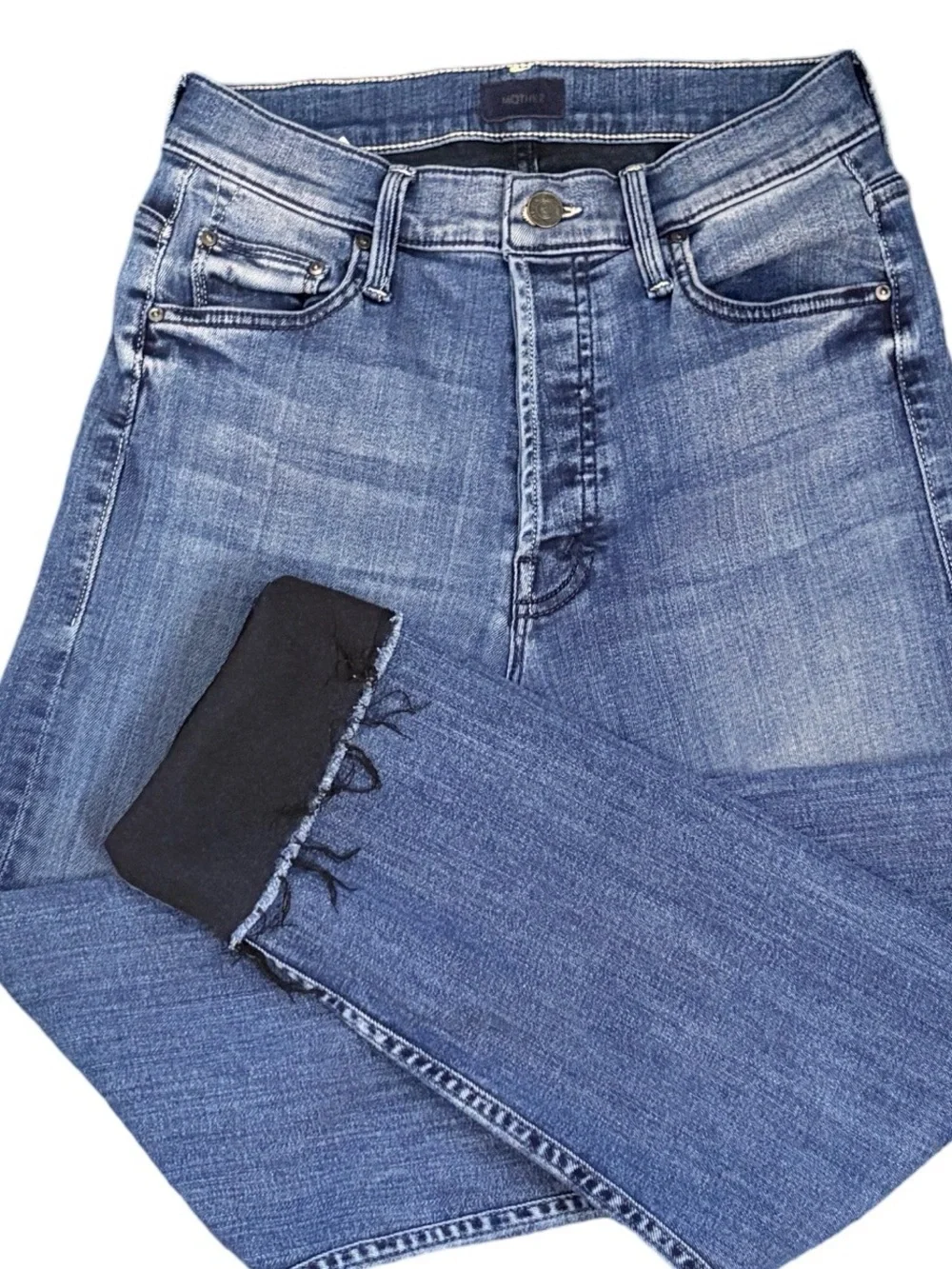 MOTHER The Tomcat Straight Leg Ankle Fray Blue Denim Jeans in Watch Me Size 27